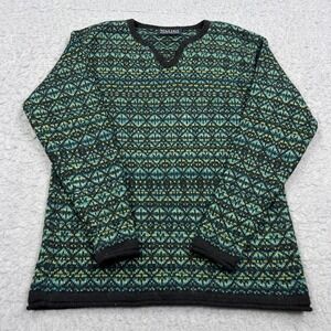 Waliki Sweater Women's Medium? Green 100% Alpaca Geometric Knit Pullover Bolivia